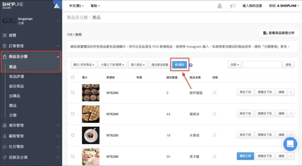 Shopline 商品管理